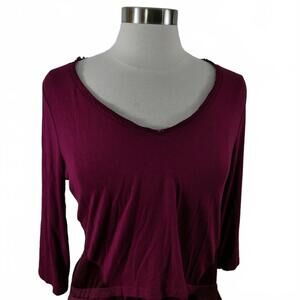 BKE Red Label Womens Stretch 3/4 Sleeve V Neck Maroon Tunic Blouse S